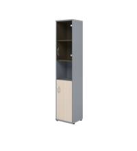 Шкаф колонка с малой глухой и стеклянной дверьми СУ-1.4(R) Клен/Металлик 406*365*1975 
